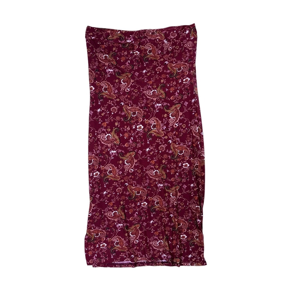 Arama Midi Skirt Womens Large Burgundy Paisley Y2K Excellent Stretch Bodycon